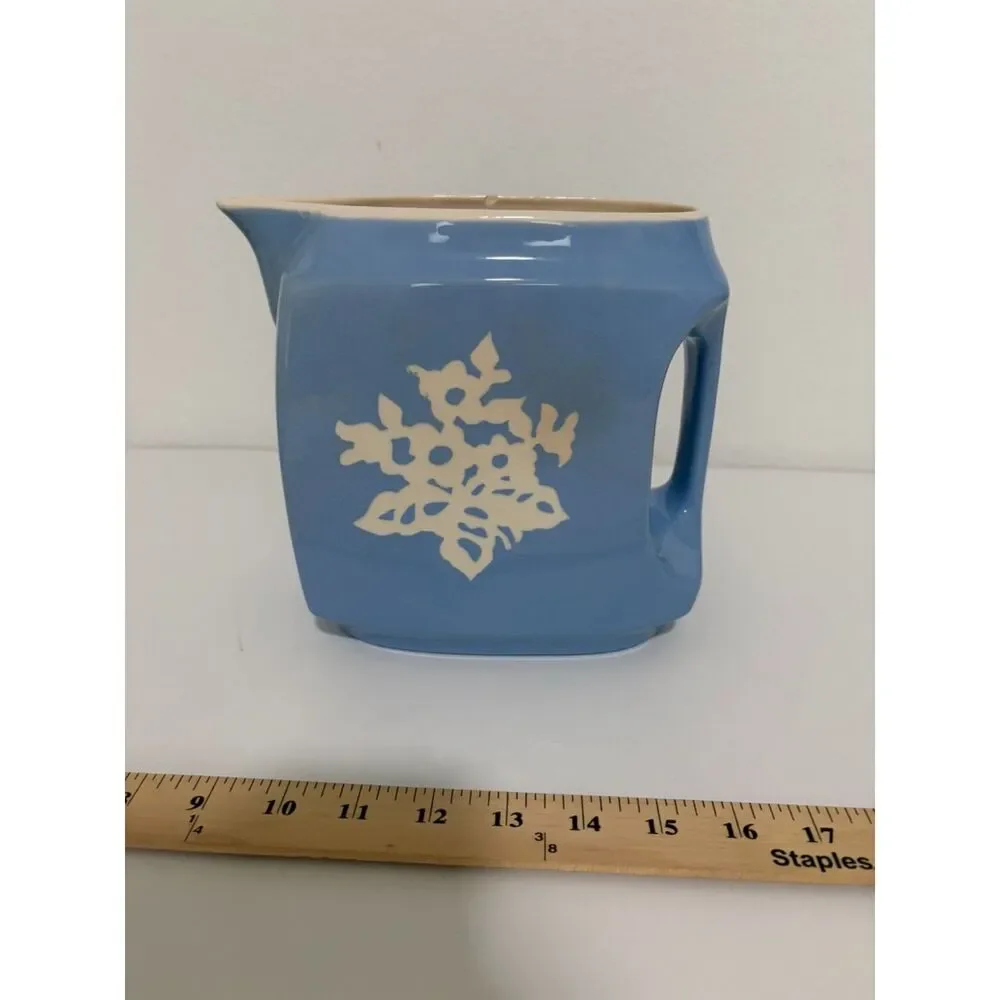 Harker Pottery Cameoware Vintage MCM Pitcher Retro Blue White